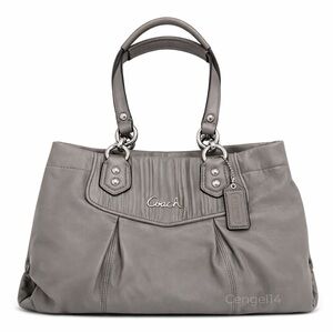 Coach Gray Pebbled Leather Shoulder Bag Silver Hardware Organizer Tote